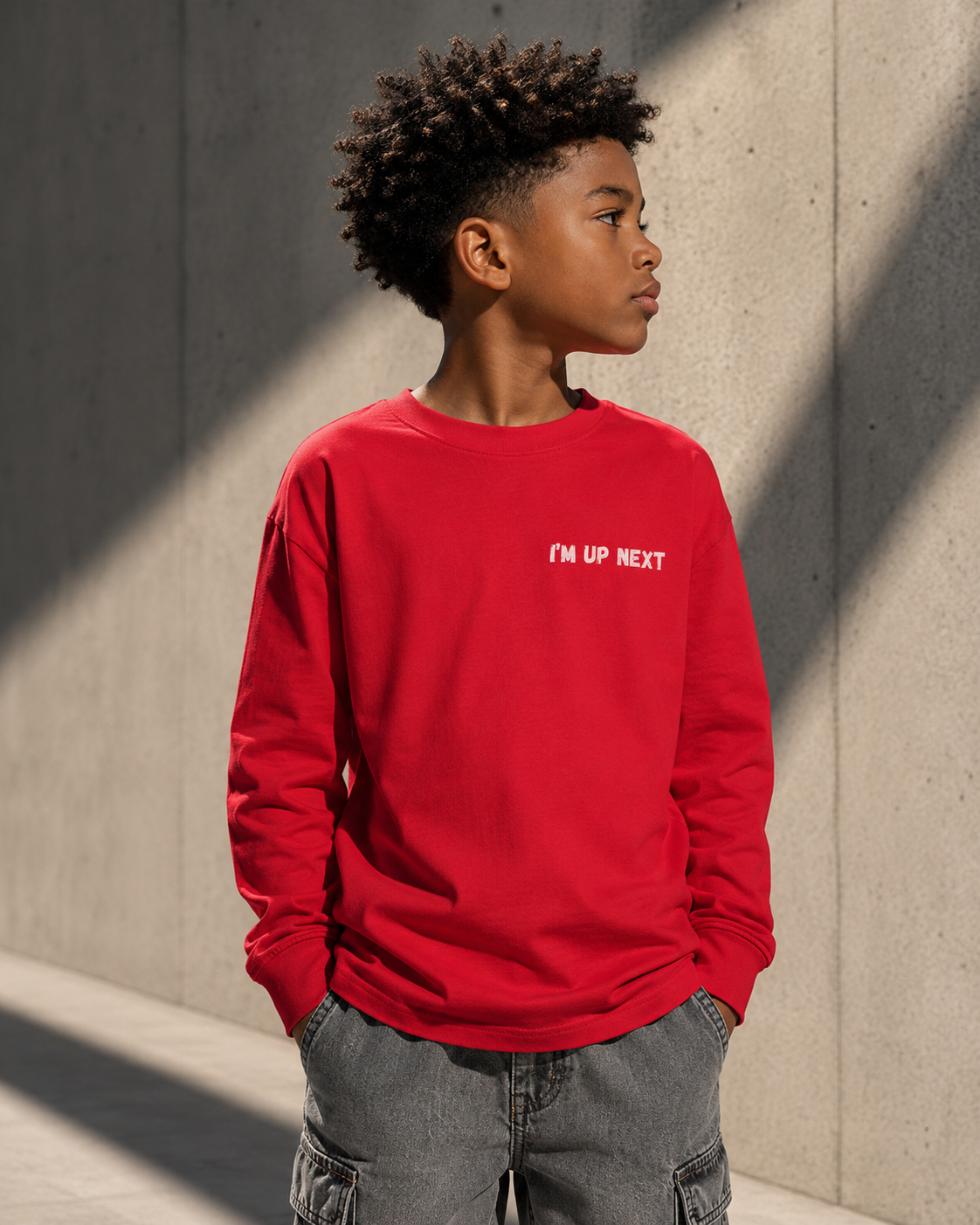 I'm Up Next Youth Long Sleeve Shirt | Soft Cotton Long Sleeve Tee for Kids